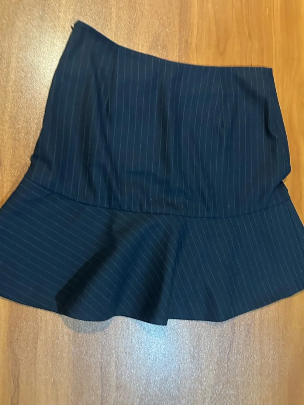 ZARA Navy Blue Pinstripe Ruffle Hem Mini Skirt - Size Small